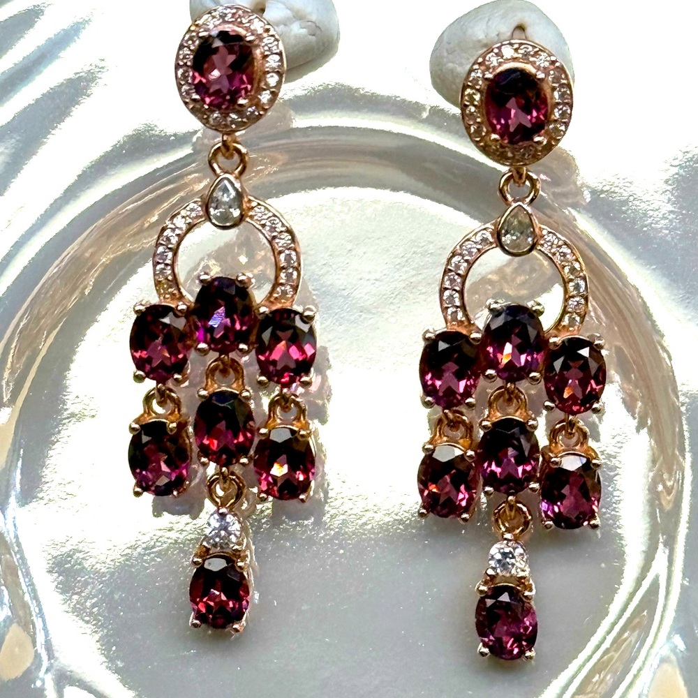 EG3 6.4CT Natural RASPBERRY GARNET (Rhodolite) Earrings 18K Rose Gold S925